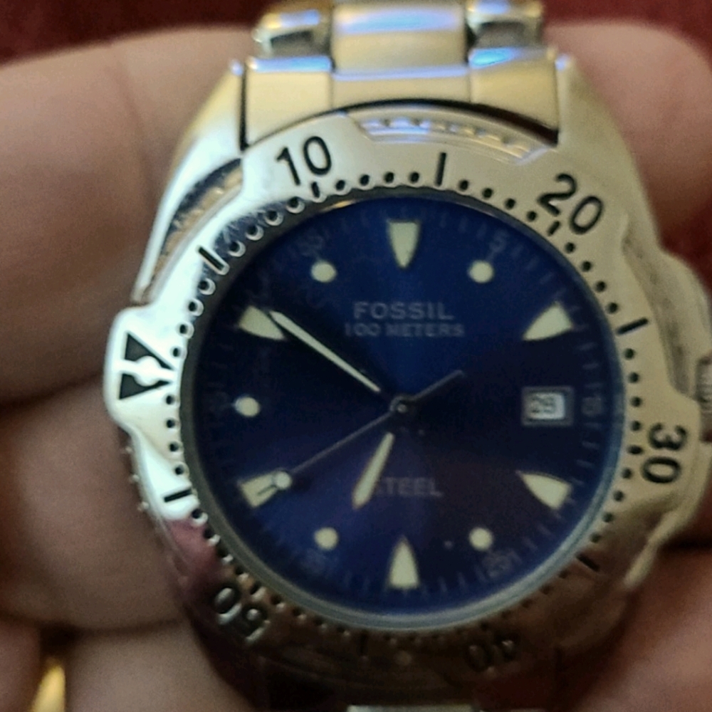 Mens Fossil Navy Blue Dial Stainless Steel Watch